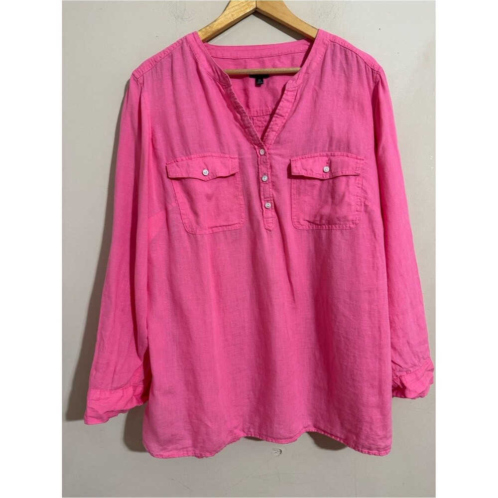 Talbots Women’s Pink Linen Long-Sleeve Pullover Shirt size 2X Casual Vacation